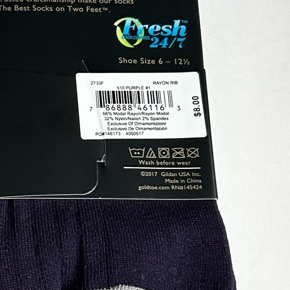 Gold Toe Men’s Purple Rayon Rib Crew Socks 2 Pairs NWT - Picture 4 of 4